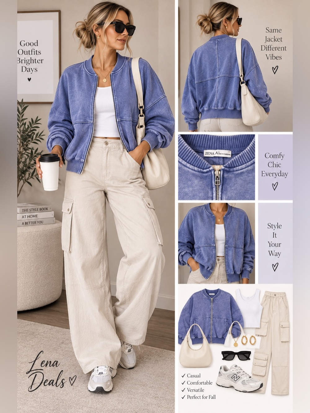 Zenana Acid Washed Fleece Bomber Jacket Women’s Marlin Color